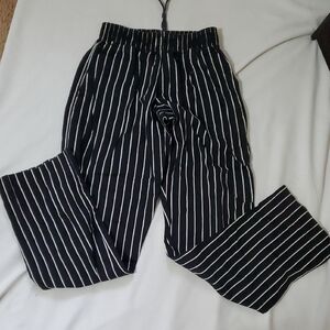 Striped Black and White Womans Chef Pants.